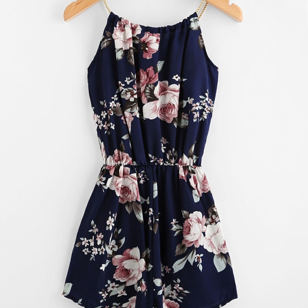 Floral Print Self Tie Romper